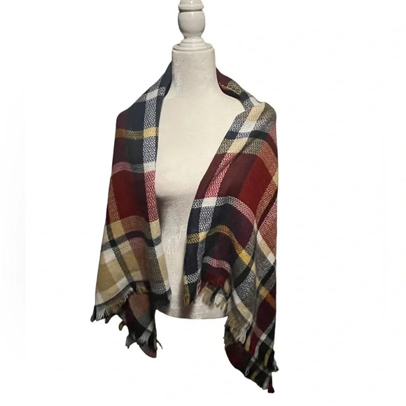 Plaid Blanket Scarf/Wrap Soft Fringed Cozy Collegiate Preppy - Picture 1 of 4